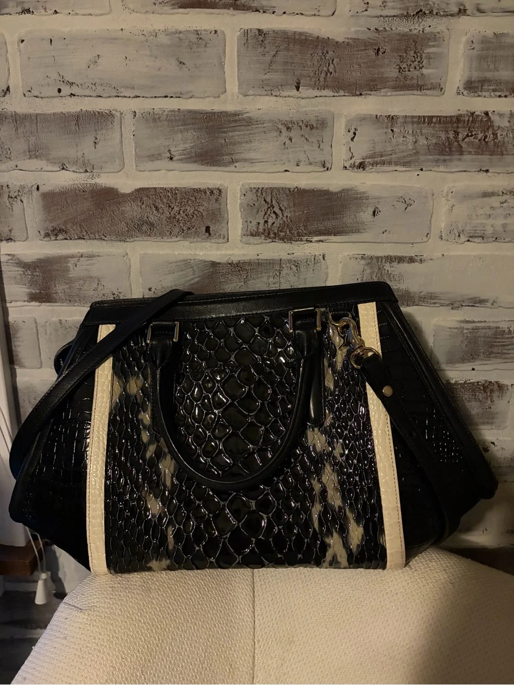 Brahmin Arden Satchel and matching wallet Black and Ivory Carlisle